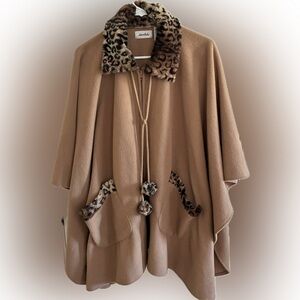 Vintage Tan Cape with fun Leopard Print trim